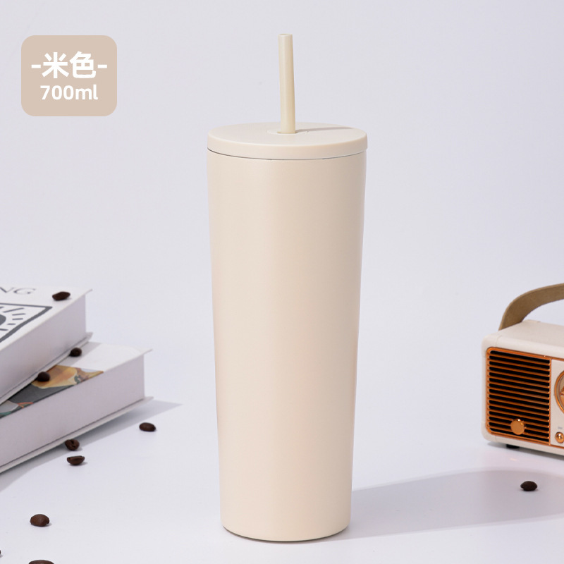 新款304不锈钢保温吸管杯便携简约纯色双层水杯大容量女生咖啡杯|undefined
