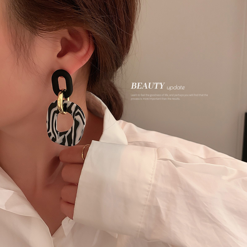 真金电镀银针豹纹星星圆圈耳环欧美潮流设计感耳坠气质氛围感耳饰详情11