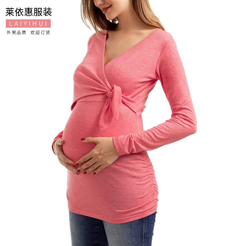 Europe and the United States cross-border maternity V-neck breastfeeding clothes spring and autumn outdoor wear fashion breastfeeding clothes go out with straps pregnant women's tops Europe and the United States cross-border maternity V-neck breastfeeding clothes spring and autumn outdoor wear fashion breastfeeding clothes go out with straps pregnant women's tops