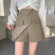 高腰休闲西装短裤女2024春夏新款气质显瘦开衩不规则裙裤假两件潮