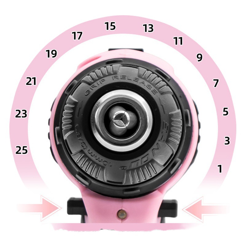 Taladro eléctrico de litio de 12V Taladro de mano rosa Taladro de impacto a juego doméstico Batería de litio Reparación de destornillador eléctrico multifuncional