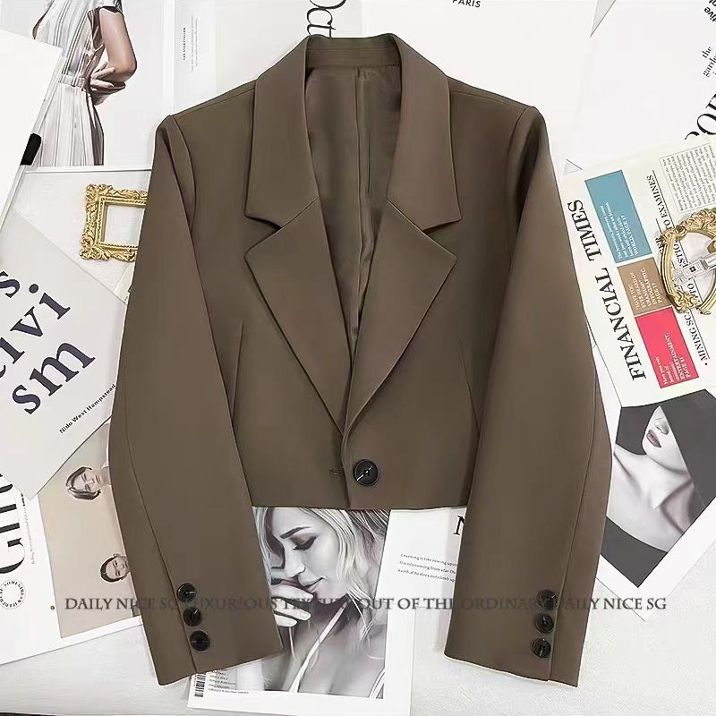 New Stylish and Versatile Slim-Fit College-Style Black Single-Button Short Blazer for Women