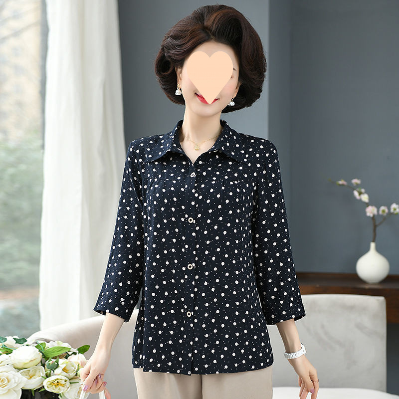 中老年衬衣女2025新款妈妈春装棉绸衬衫秋装九分袖60岁70奶奶上衣
