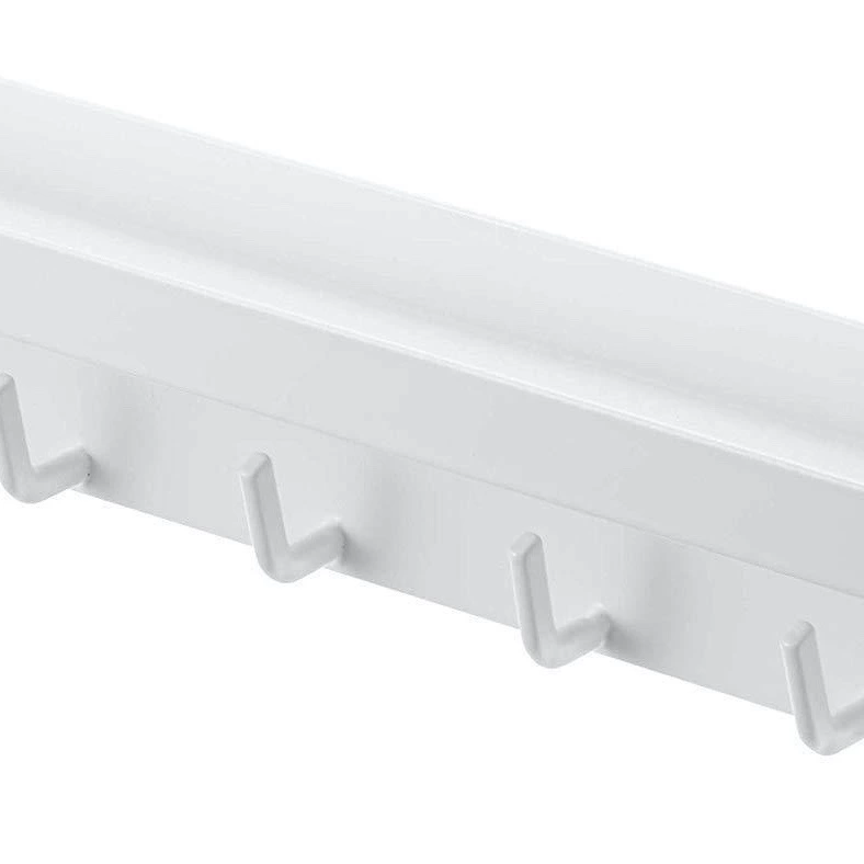 Weiye Home Self-Adhesive Key Holder with 6 Hooks, Wall-Mounted Shelf, White or Black, 24.5x4.5x6cm
