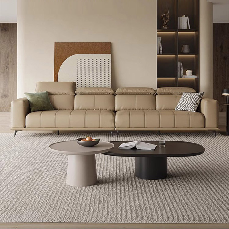 Sofá de Cuero Genuino de Primera Capa de Vacuno, Estilo Italiano de Lujo Ligero, Famoso en Internet, con Respaldo Ajustable, Diseño Vintage de Teclas de Piano, Muebles de Foshan.