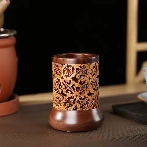 Cubo de pluma de madera sólida barril de almacenamiento de nuez barril de té barril de té barril de ceremonia de té seis caballeros ceremonia de té