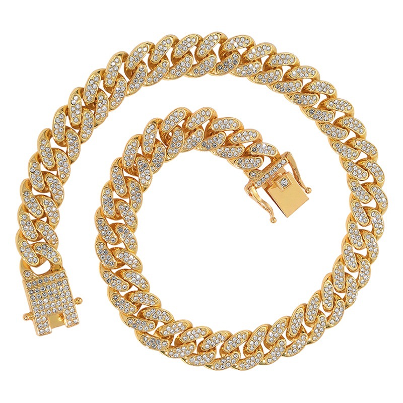 Collar de diamantes de aleación ovalada de estilo hip-hop dorado para hombres Joyería para hombres Hip Hop Cadena cubana Joyería para hombres de moda al por mayor