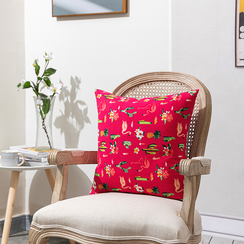 Neit duebelsäitegt Flamingo Kaktusplanz Duebelsäitegt gedréckte Këssen Neit chinesescht Hotelmodellzëmmer Nuetsdëschkëssen_voghion.com