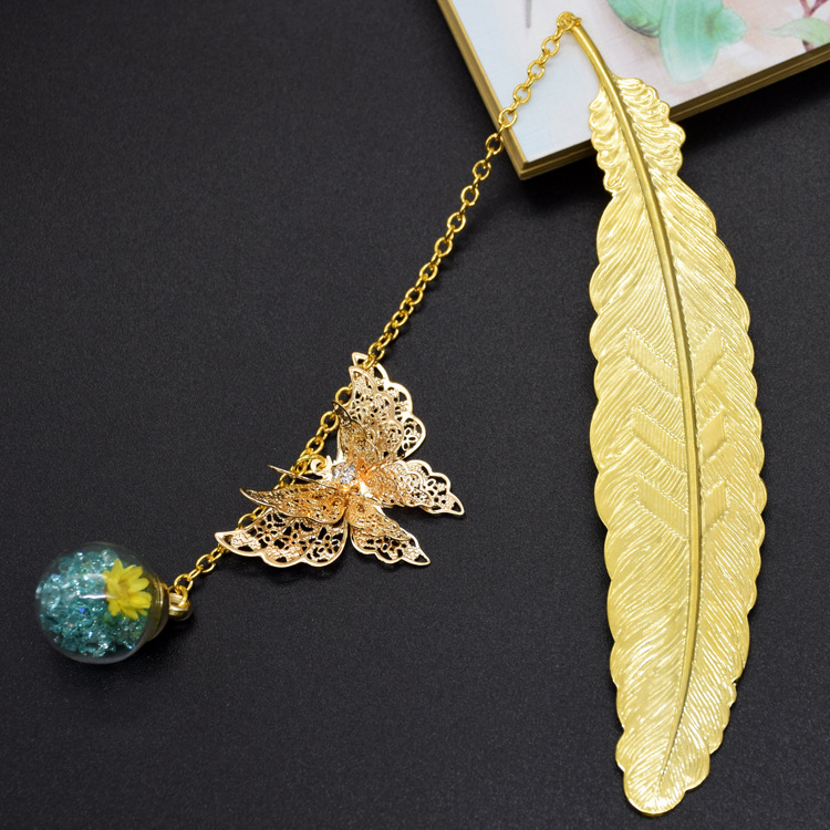 Estilo chino clásico metal pluma marcador lindo material de latón mariposa flor eterna papelería creativa regalo al por mayor