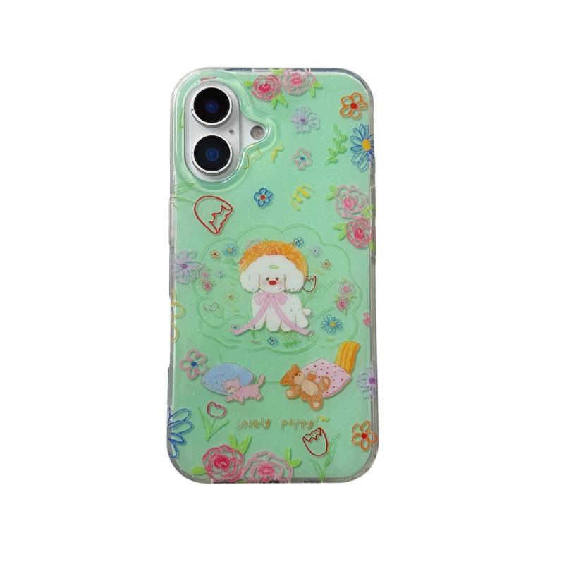 Divertido brillo, graffiti, flores, perros, iphone15ProMax, nueva funda para teléfono móvil de 16PM, Apple 14 femenino