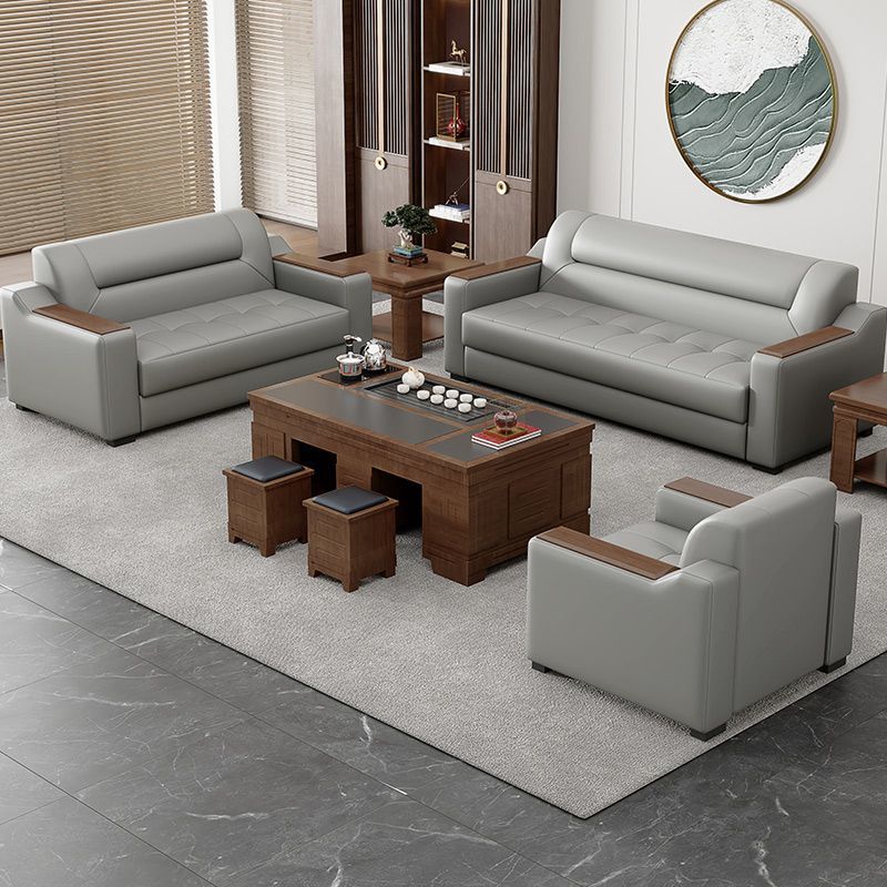 Sofá de oficina de cuero simple moderno de negocios recepción casual de tres mesas de té conjunto de cuero