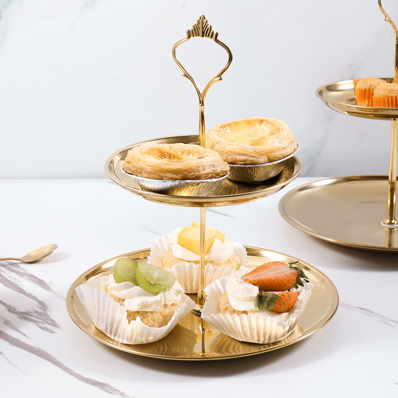 Stainless Steel Multi-Layer Cake Snack Rack Household Living Room Coffee Table Fruit Plate Double Layer Cake Plate Snack Tray
