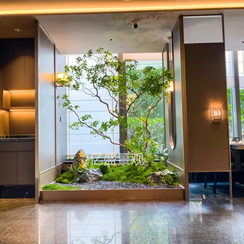 擬似馬酔木緑植景観組合せ偽樹植物階段下造景ショーウインドーコーナー室内装飾配置|undefined