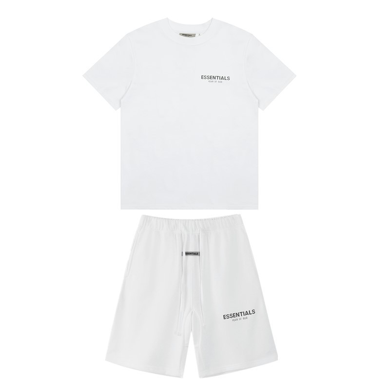 FOG de doble línea ESSENTIALS letras de silicona estéreo flocado de manga corta pantalones cortos deportivos casuales de la calle para hombres y mujeres de moda