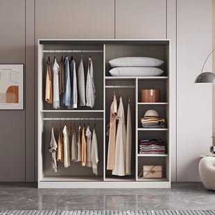 Solid Wood Wardrobe Home Bedroom Simple Assembly Home Storage Cabinet Rental Housing Durable Wardrobe with sliding door