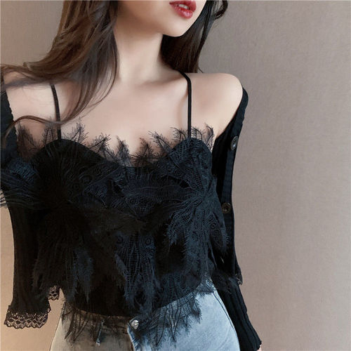 2023 new summer style super fairy design tassel feather short camisole for women to wear outside and inside tops trendy