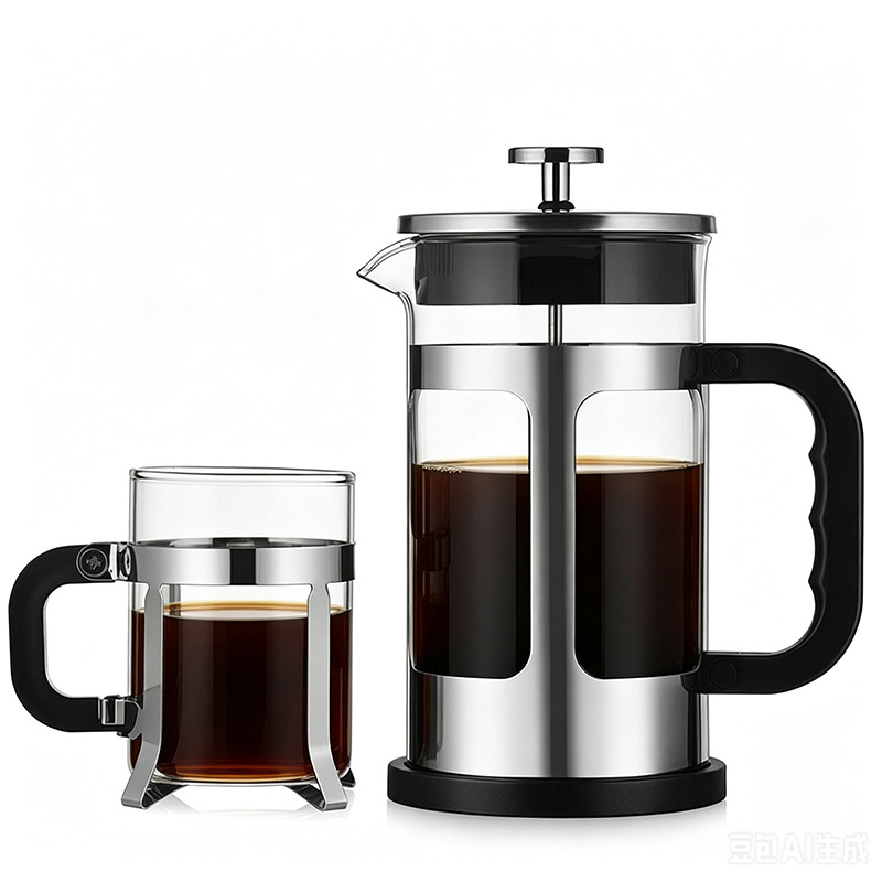 Heat-resistant high borosilicate glass French press pot for home use, tea brewing pot, French filter press type hand-brewed coffee pot