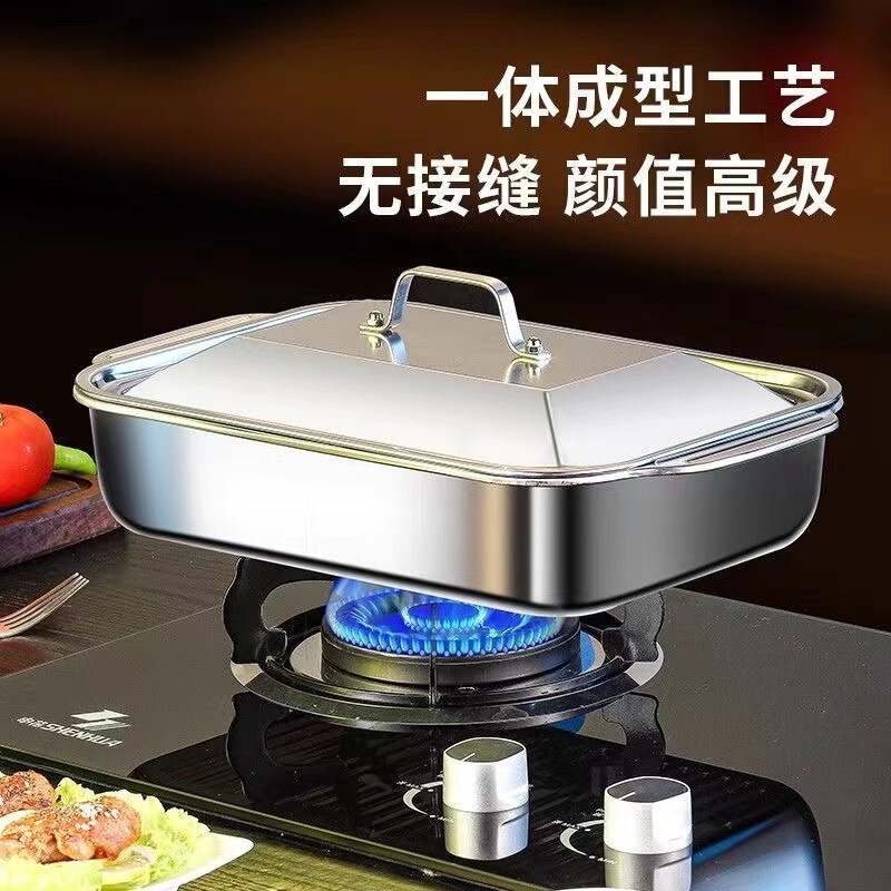 Cross-border Stainless Steel Grilled Fish Tray with Lid Grill Tray with Handle Thickened Crayfish Tray Household Seafood Tray in stock Wholesale Cross-border Stainless Steel Grilled Fish Tray with Lid Grill Tray with Handle Thickened Crayfish Tray Household Seafood Tray in stock Wholesale