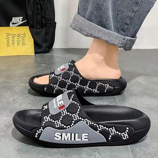 Men's Thick Slippers Home Non-slip Men's Out One-word Internet Red Slippers Beach 2025 New Leisure Summer Sports