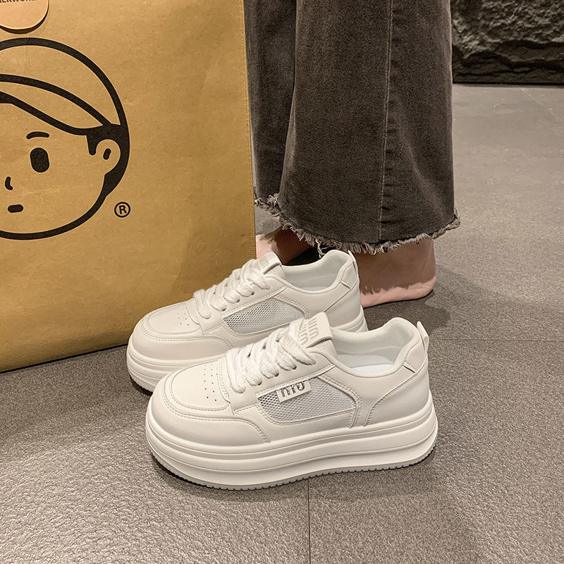 网红厚底增高小白鞋女2025夏新款韩版网面薄款透气休闲运动板鞋女|undefined