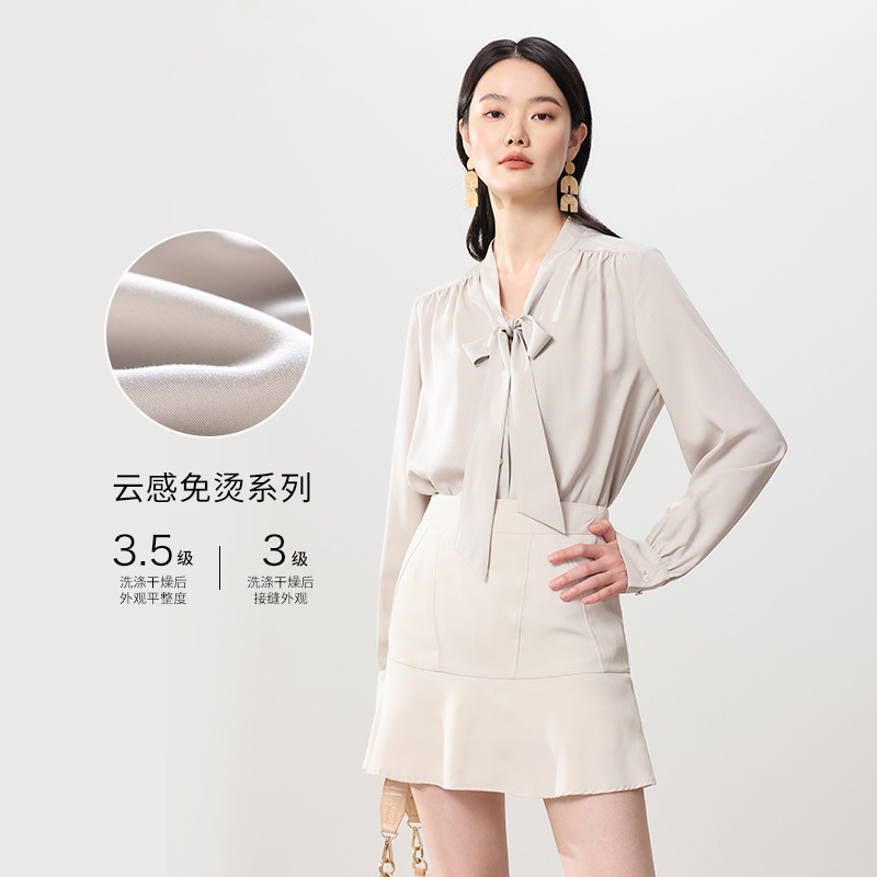 공장 공급 프랑스 리본 셔츠 최고 슬림 블라우스 통기성 비 다림질 비 주름 구름 셔츠