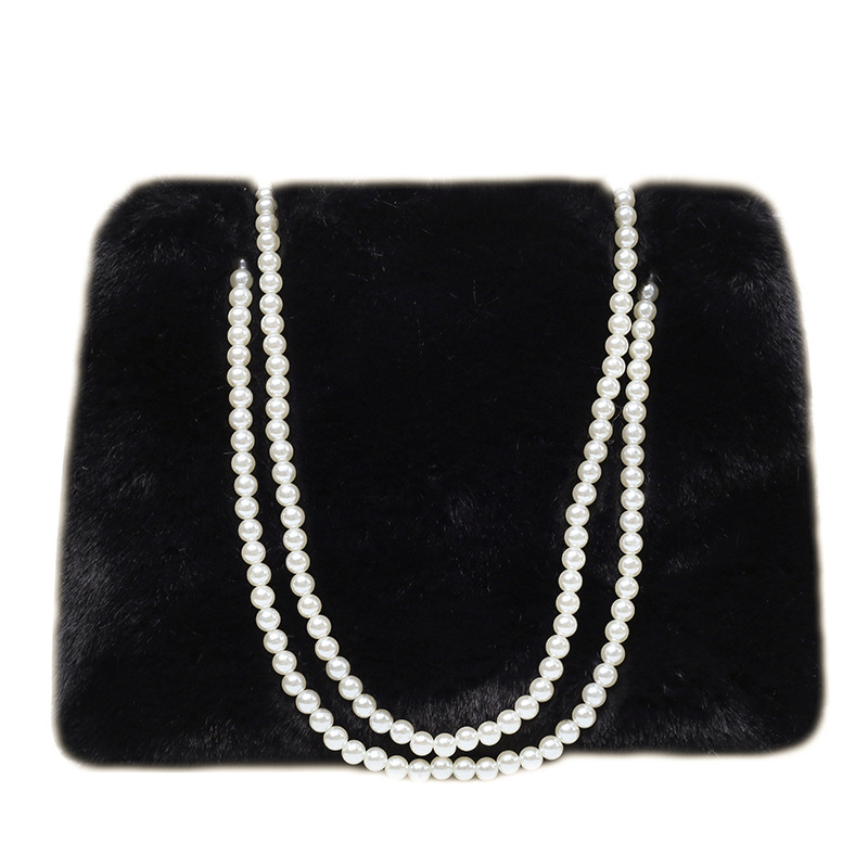 Bolsa de pelo de otoño e invierno bolsa de pelo de mujer de gran capacidad bolsa tote cadena de perlas bolso de hombro único versión coreana bolsa de pelo de axila