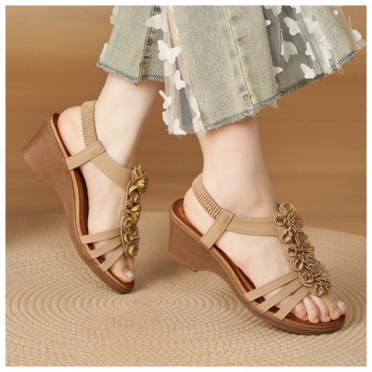 Sandal nữ quai mảnh họa tiết hoa đế xuồng cao gót 9 cm — màu nâu, màu đen, màu mơ chi tiết 9