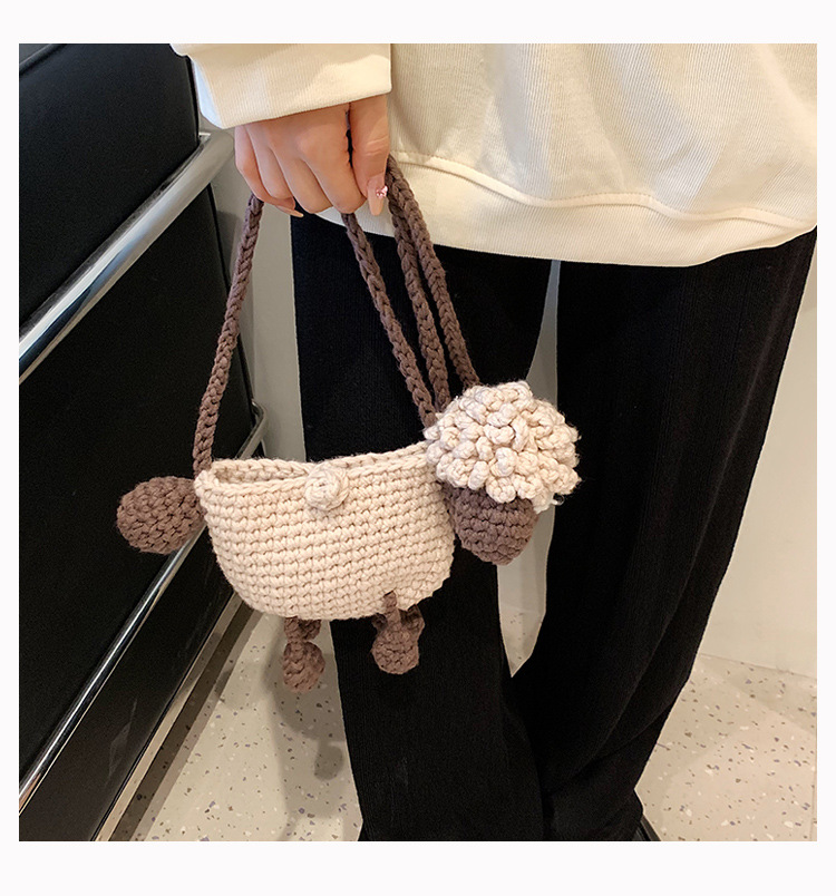 Handgehaakte schoudertas van wol met schaap motief voor dames_voghion.com