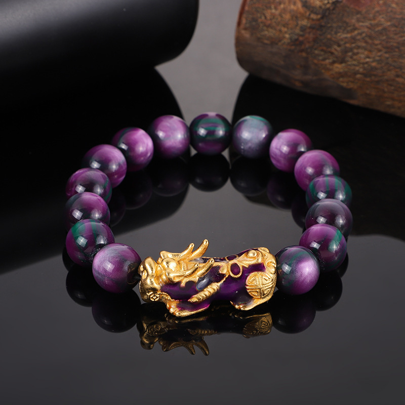 Gold Silk Sea Willow Color-Changing Pixiu Bracelet Men's Buddhist Beads Sand Gold Pure Copper Temperature-Sensitive Color-Changing Bracelet Cross-Border New Product