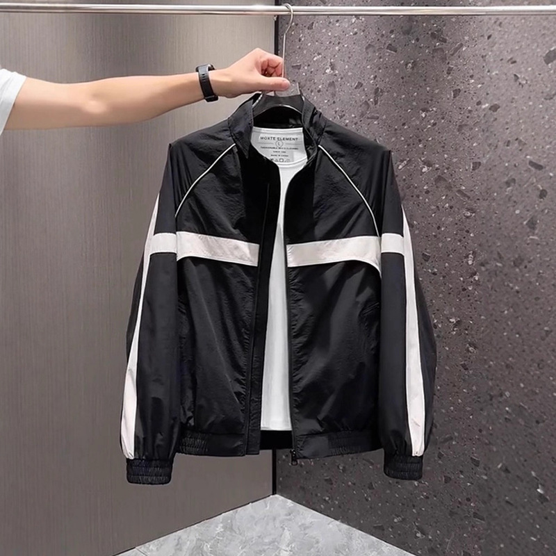 High-End Casual Jacket Autumn New Style Splicing Contrasting Color Fashion Brand Stand-Up Collar Jacket Men's Simple and Versatile Light and Thin High-End Casual Jacket Autumn New Style Splicing Contrasting Color Fashion Brand Stand-Up Collar Jacket Men's Simple and Versatile Light and Thin