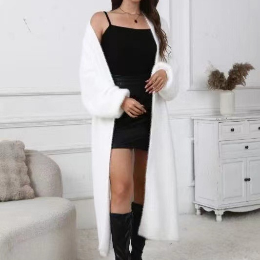 白いロングカーディガンのセーターの女性秋冬の新商品の高級感が厚くて、ゆったりしています。|undefined