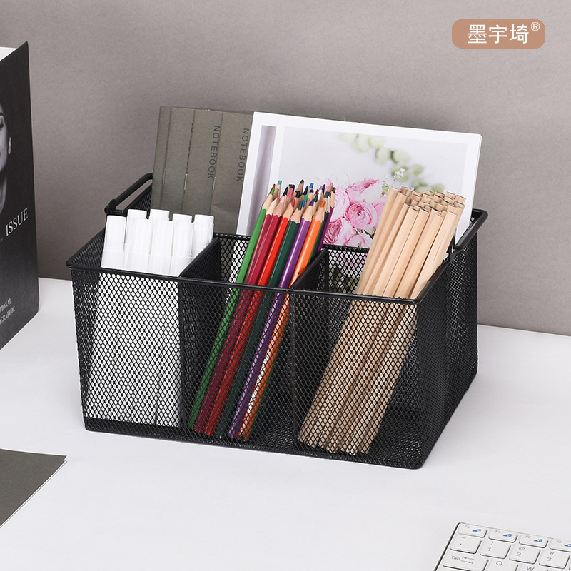 도매 데스크탑 사무실 학용품 철망 멀티 그리드 펜 홀더 책 보관 바구니 조합 문구 펜 홀더