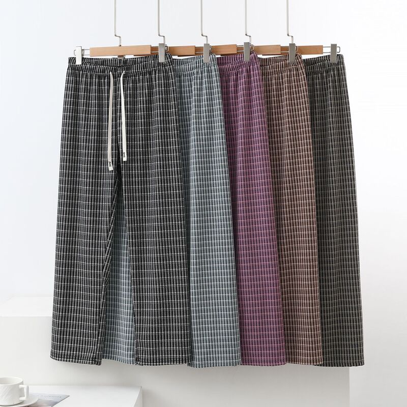 Men's Thermal Plaid Pants for Autumn and Winter, New Loose Double-Sided Home Sleep Pants, Straight-Leg Casual Pants That Can Be Worn Outside, Warm Wide-Leg Pants