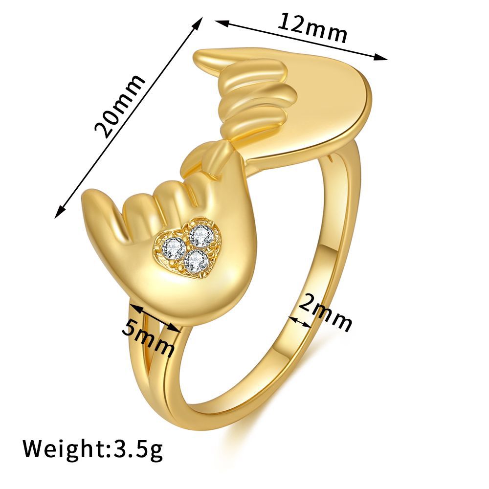Wholesale Jewelry Zircon Heart Hand Copper Ring Nihaojewelry display picture 2