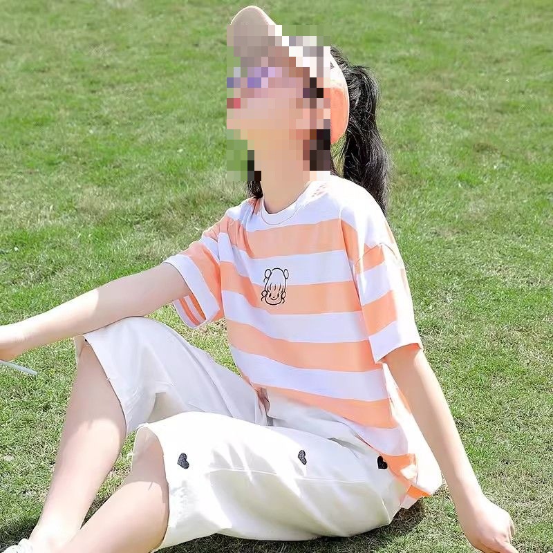 中学生套装休闲女岁棉夏装初中生夏季宽松两件套高中生运动装