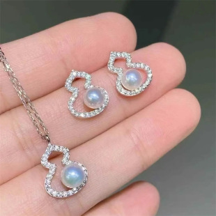 Small Light Bulb Freshwater Pearl Jewelry Set All-Over S925 Sterling Silver Unicorn Gourd Fulu Accompaniment Gift