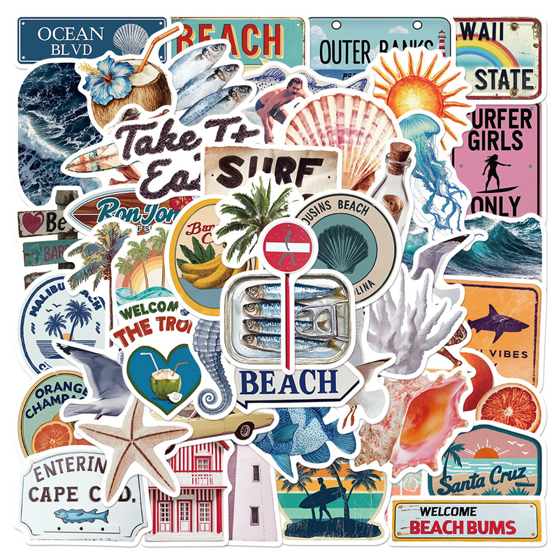 50 Summer Aesthetic Stickers for Journals, Phone Cases, Water Bottles, Fresh Ins-Style Collage Decoration Small Stickers
