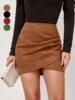 Women's Solid Ruched Design Wrap Bodycon Skirt Fashion Girls|ru