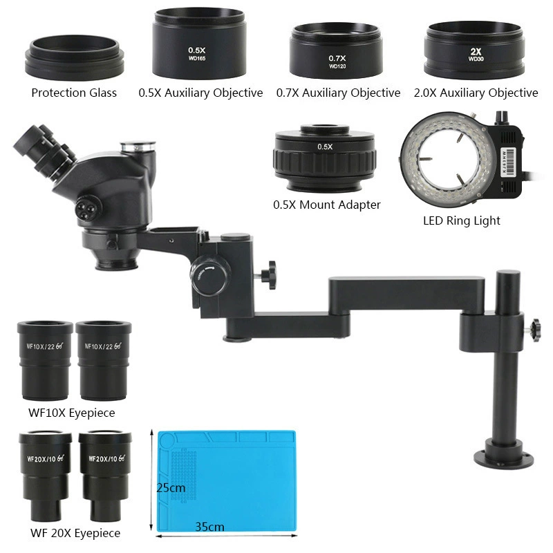 7-50 раз HD трехкулярный микроскоп 0.5X/0.7X/2X объективный складной кронштейн для ремонта