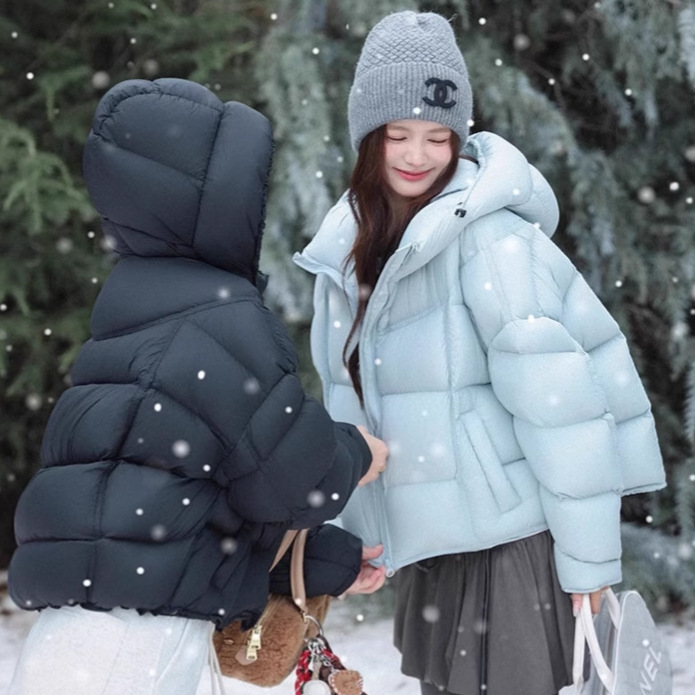 High-Puff Three-Proof Hooded Puff Women's 90 White Duck down Jacket 2025 Winter Thickeneded Short Outwear Korean Bread Jacket