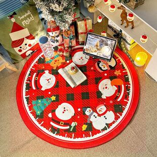 Christmas Holiday Decorative Mat, Cool and Non-Slip Crystal Velvet Living Room Coffee Table Blanket, Cloakroom Round Carpet, Full Floor Mat