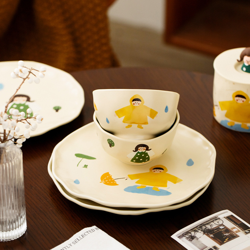 Rice Ceramic Dishes Set Household Special Good-looking Tableware Small Bowl Chopsticks Rice Bowl Plate Retro Dinner Plate Rice Ceramic Dishes Set Household Special Good-looking Tableware Small Bowl Chopsticks Rice Bowl Plate Retro Dinner Plate