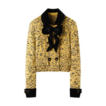 现货  2025秋新女时尚气质蝴蝶结装饰黄色针织开衫LF25Q51ZC121