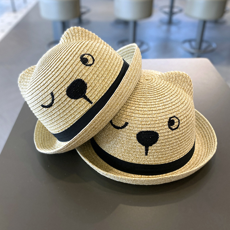 154g Weight straw Fabric Type Straw Hat Hats Type Children Unisex Cute Pastoral Bear Straw Hat