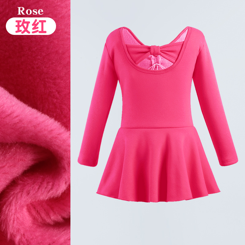 Ropa de baile para niñas, mangas largas de una pieza sin cachemira, ropa de práctica para niños de otoño e invierno, ropa de actuación, ropa de forma gruesa de terciopelo