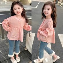 女童衬衫2025秋季新款儿童洋气拼接长袖衬衣女宝宝休闲秋装上衣潮