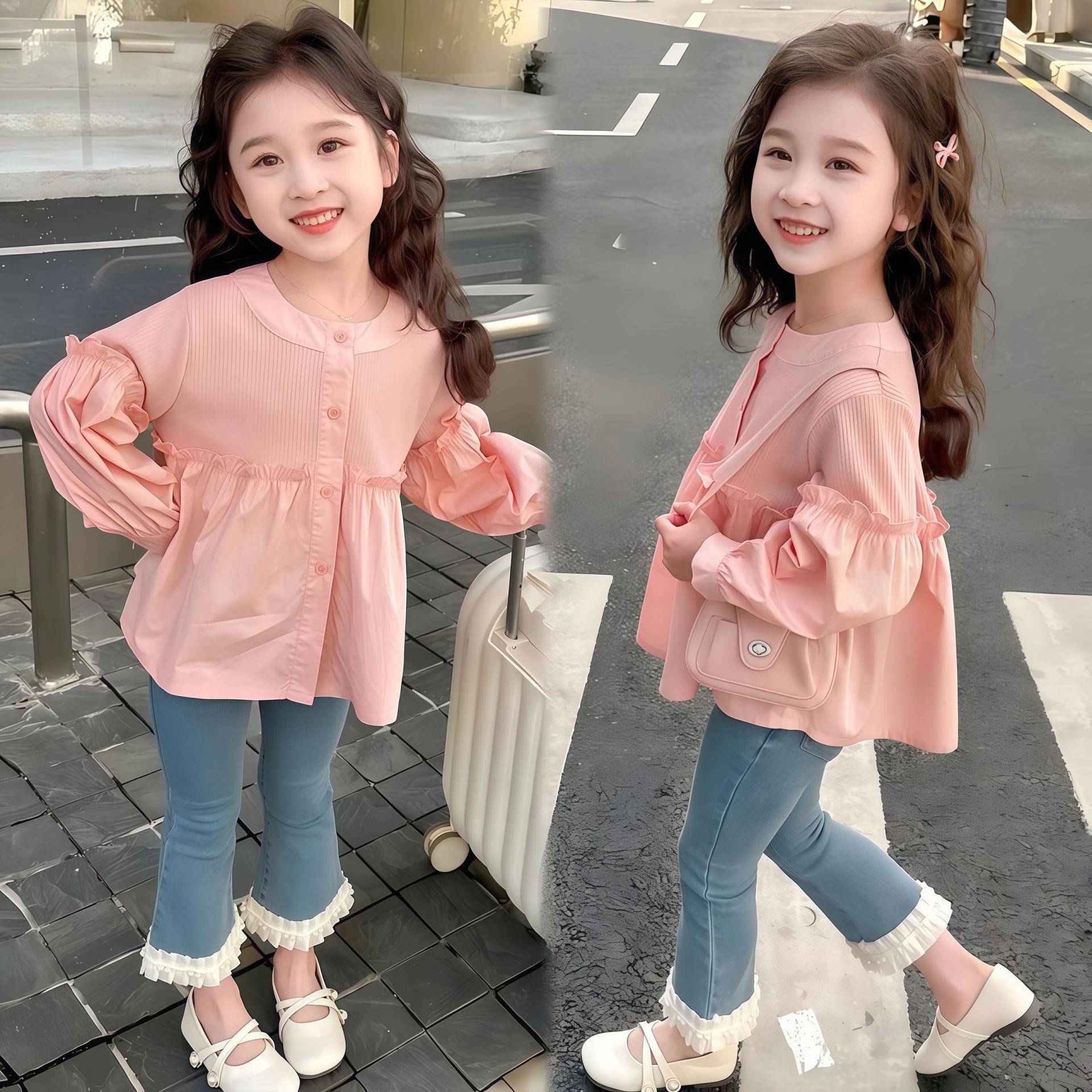 女童衬衫2025秋季新款儿童洋气拼接长袖衬衣女宝宝休闲秋装上衣潮