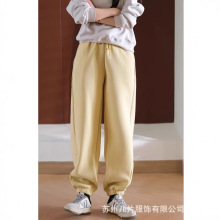 休闲百搭加厚针织卫裤女 2024秋冬新款宽松大码束脚哈伦裤