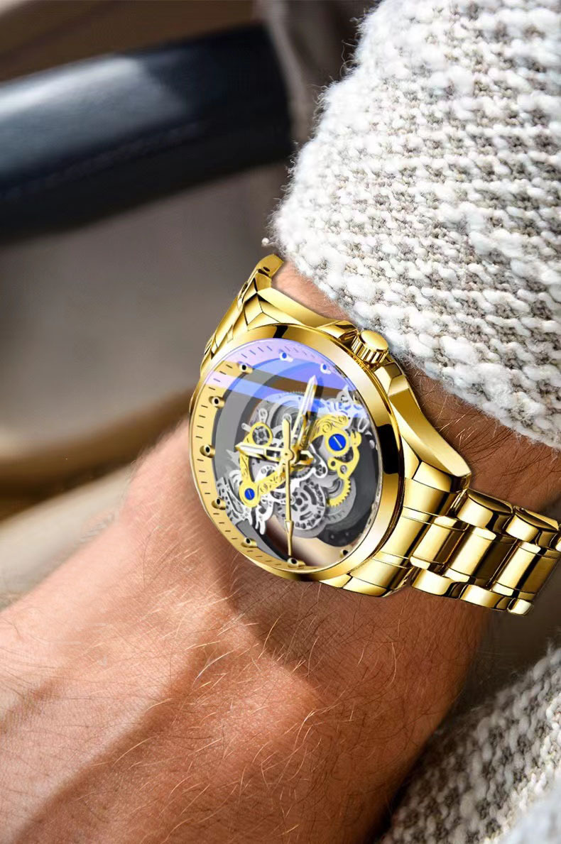 Men's Skeleton Quartz Watch With Luminous Dial And Waterproof Case_voghion.com