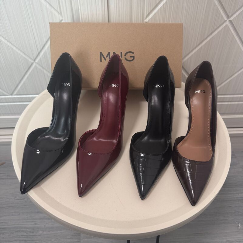 Spanish Mng Mango Stone Pattern Dark Brown High-Heeled Shoes for Women, New Pointed Toe Stiletto Heels, Elegant and Sexy Single Shoes for Women Spanish Mng Mango Stone Pattern Dark Brown High-Heeled Shoes for Women, New Pointed Toe Stiletto Heels, Elegant and Sexy Single Shoes for Women
